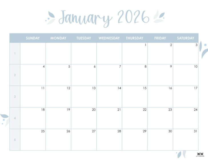 January 2026 Calendar Printable Monday Start