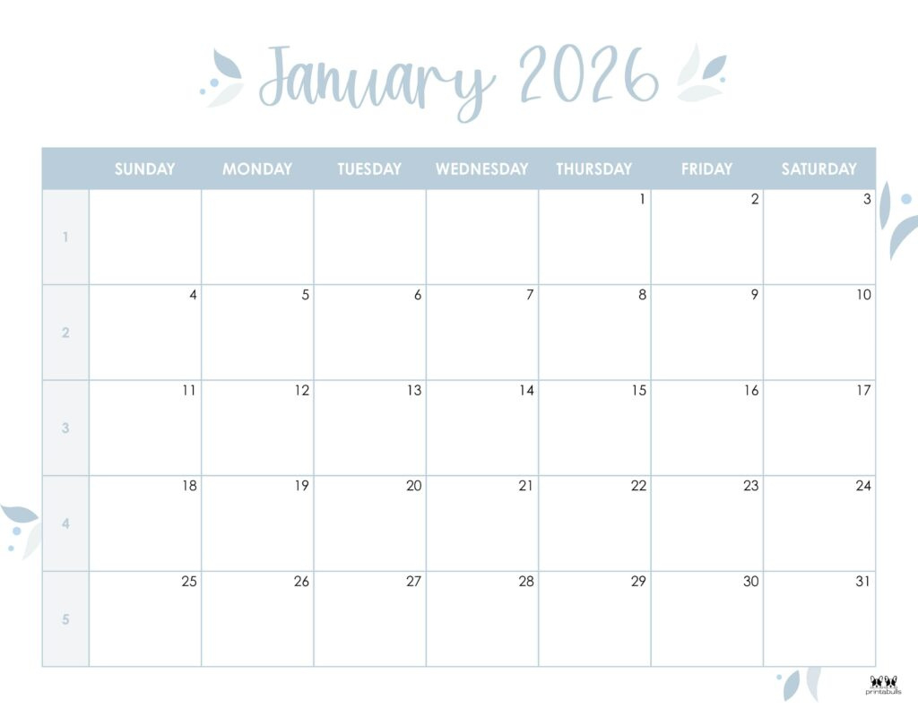 January 2026 Calendars - 123 Free Printables | Printabulls with January 2026 Calendar Printable Monday Start