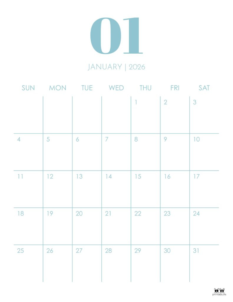 January 2026 Calendars - 123 Free Printables | Printabulls with January 2026 Calendar Printable Vertical