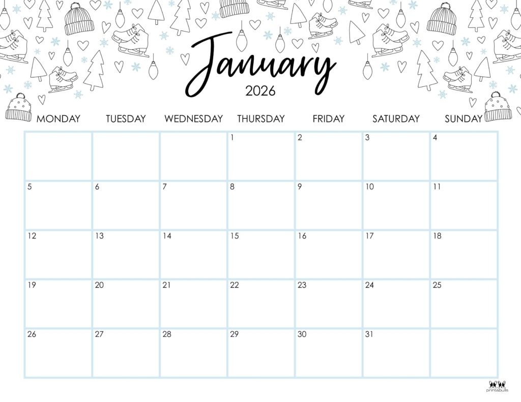 January 2026 Calendars - 123 Free Printables | Printabulls with January 2026 Calendar With Holidays Printable