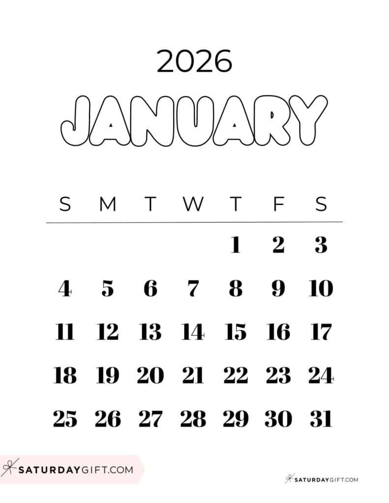 January 2026 Calendars - 23 Cute Free Printable Pdfssaturdaygift inside National Day Calendar January 2026