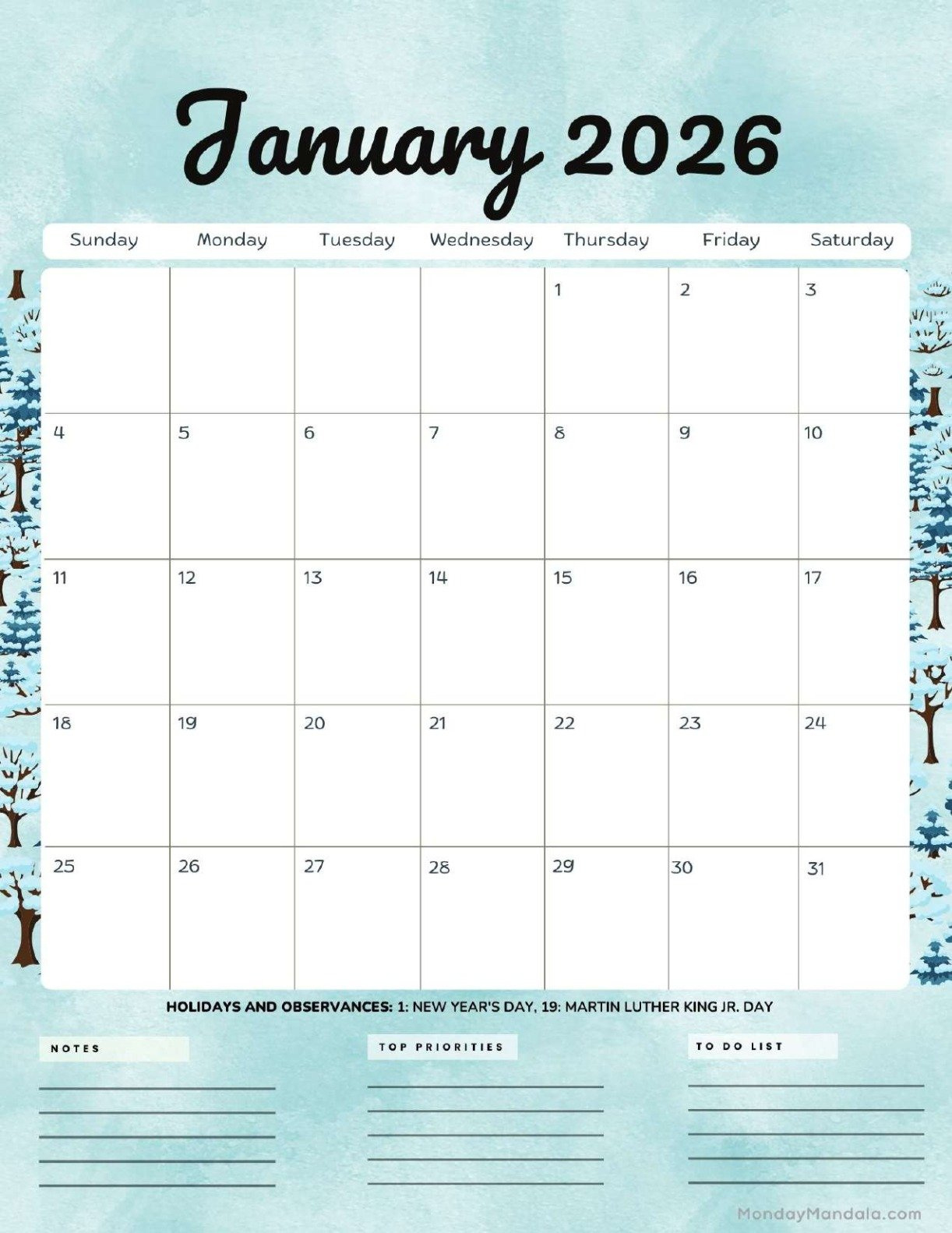 January 2026 Calendars (Free Pdf Printables) regarding January 2026 Calendar Printable Portrait