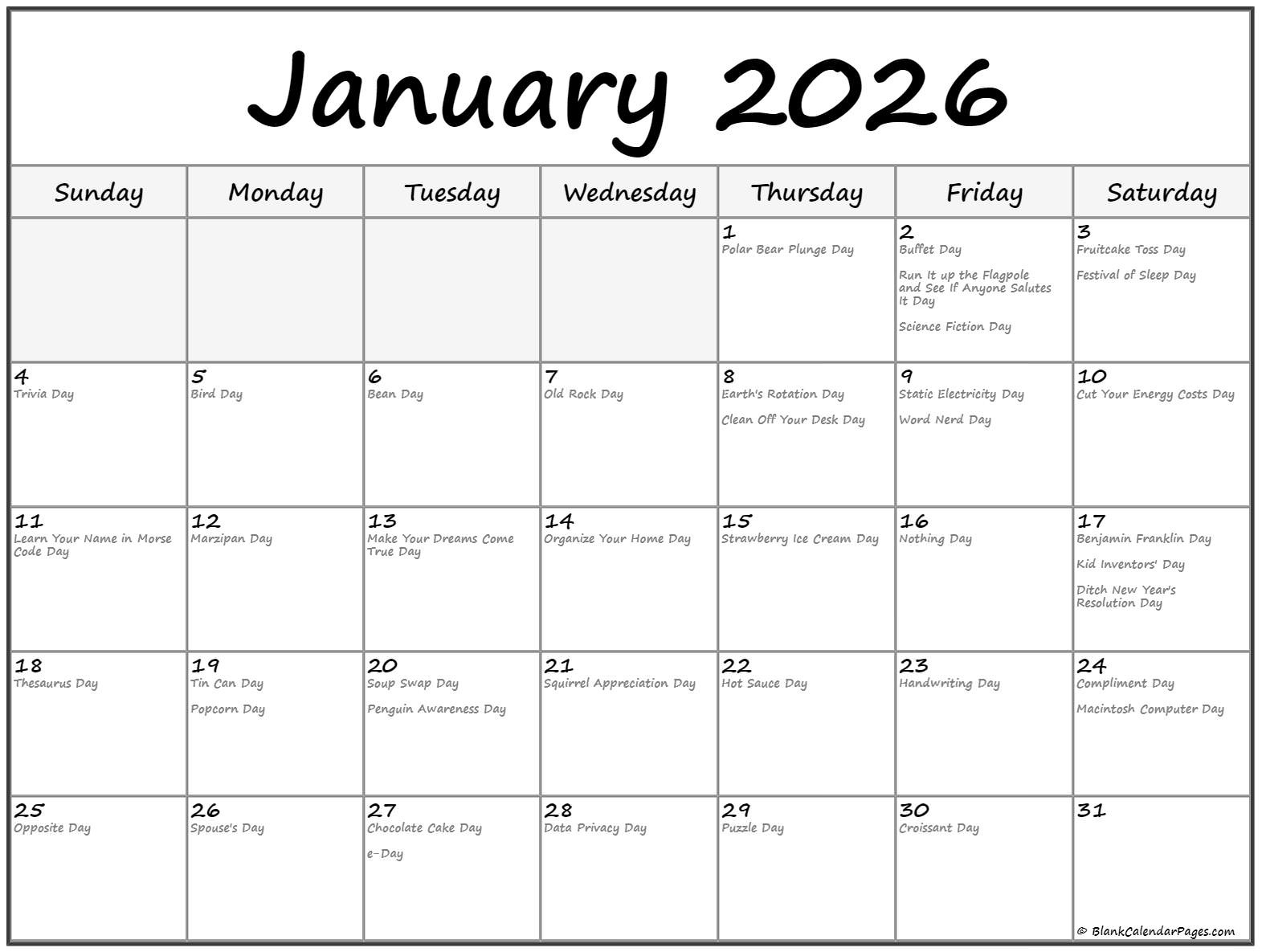 January 2026 With Holidays Calendar within January 14 2026 National Day