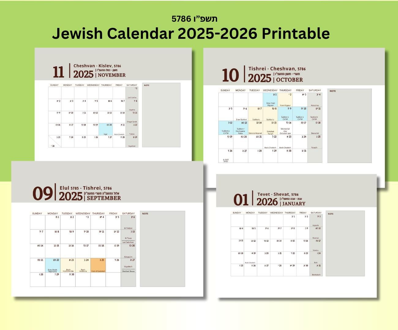 Jewish Calendar 2025-2026 Printable, Editable Canva Template with regard to Hebrew Calendar 2026 Printable