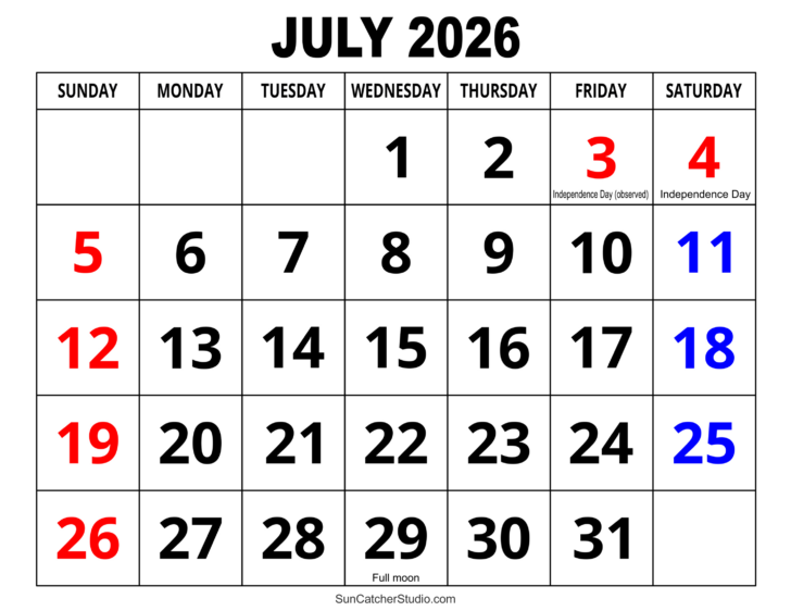 2026 Calendar Printable July