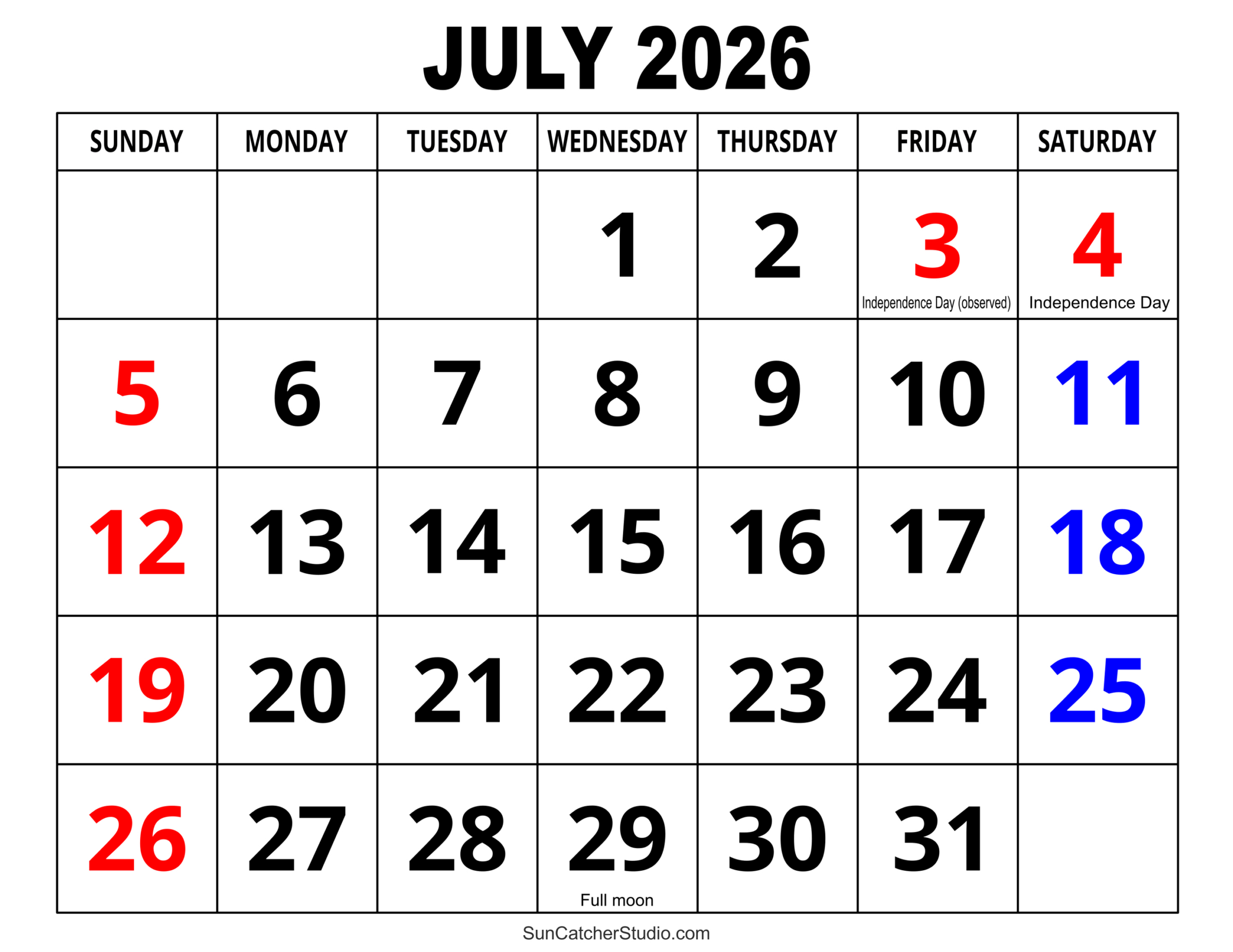 July 2026 Calendar (Free Printable) – Free Printables, Lettering inside 2026 Calendar Printable July