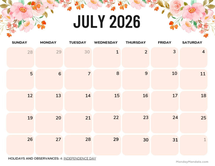 July 2026 Calendar Printable