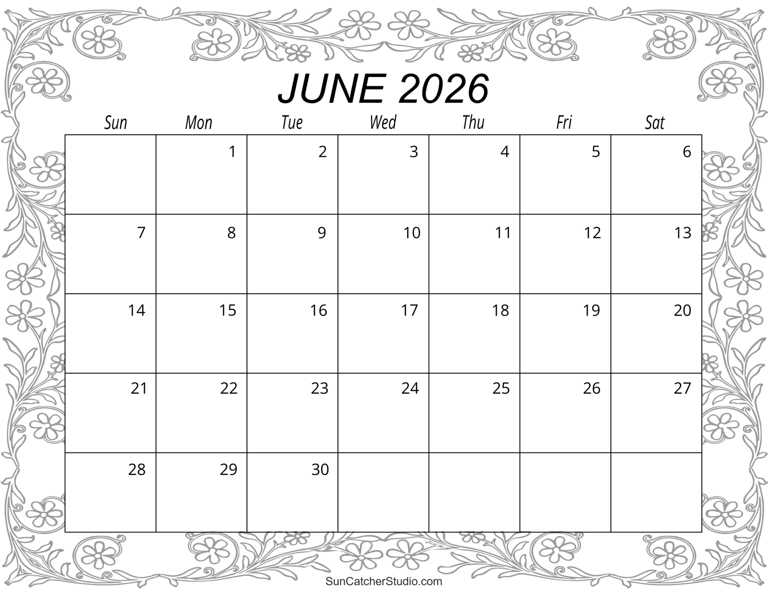 June 2026 Calendar (Free Printable) – Free Printables, Lettering regarding June Calendar 2026 Printable