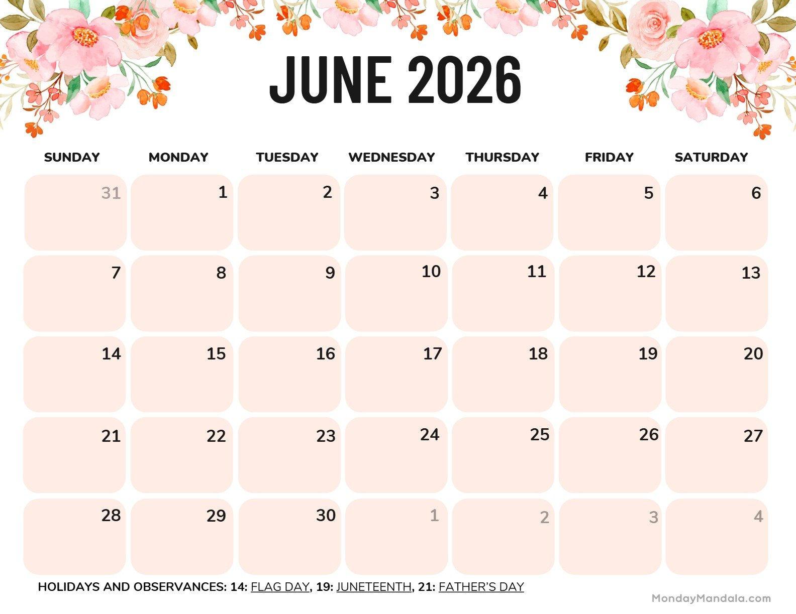 June 2026 Calendars (52 Free Pdf Printables) intended for 2026 Calendar Printable June