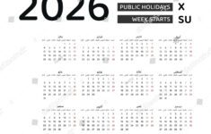 Kalender 2026 Arabische Sprache Mit Katar: Stock-Vektorgrafik regarding Islamic Calendar 2026 Qatar