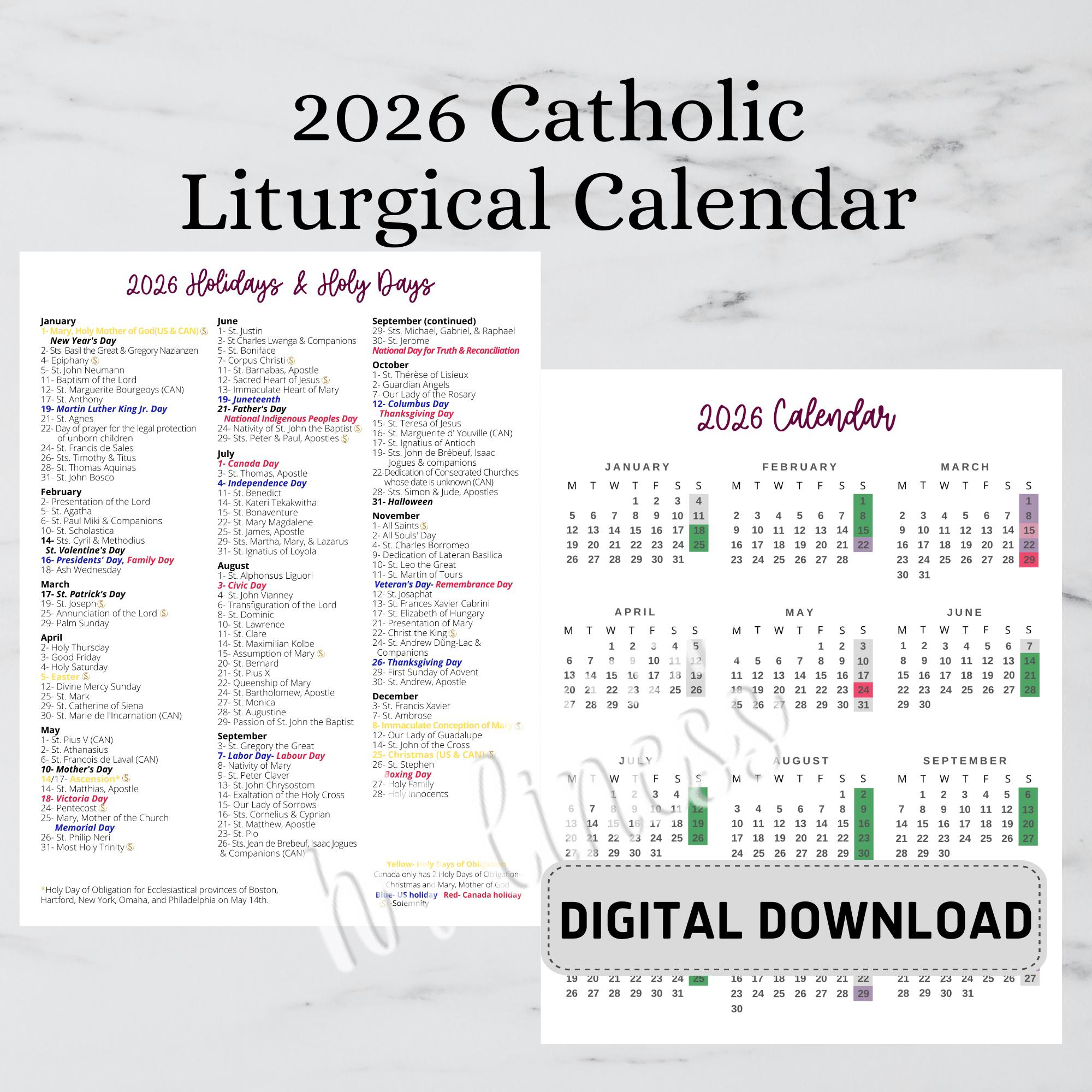Liturgical Calendar Printable - Etsy within Catholic Liturgical Calendar 2026 - 2027