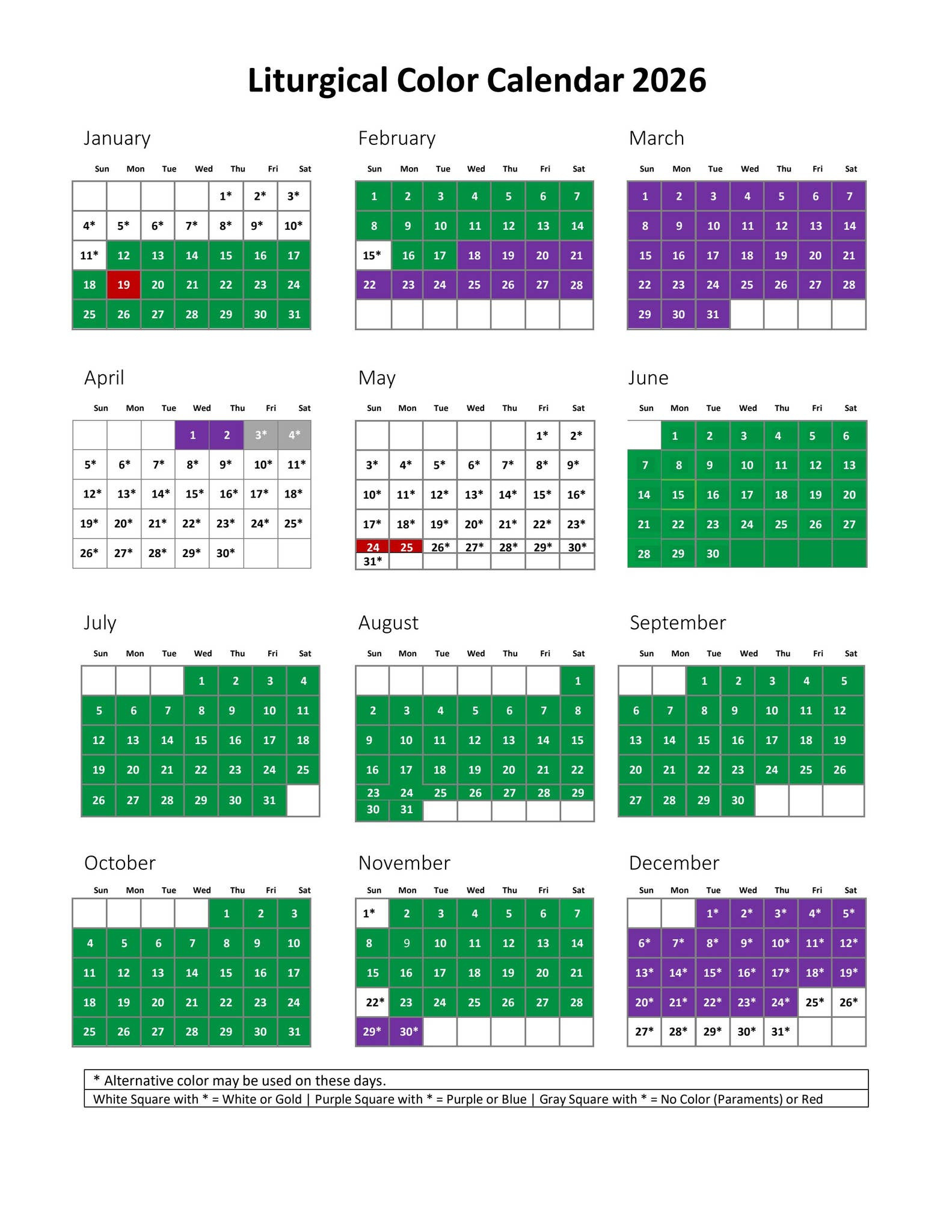 Liturgical Color Calendar 2026United Methodist Publishing throughout Liturgical Calendar 2026 Methodist