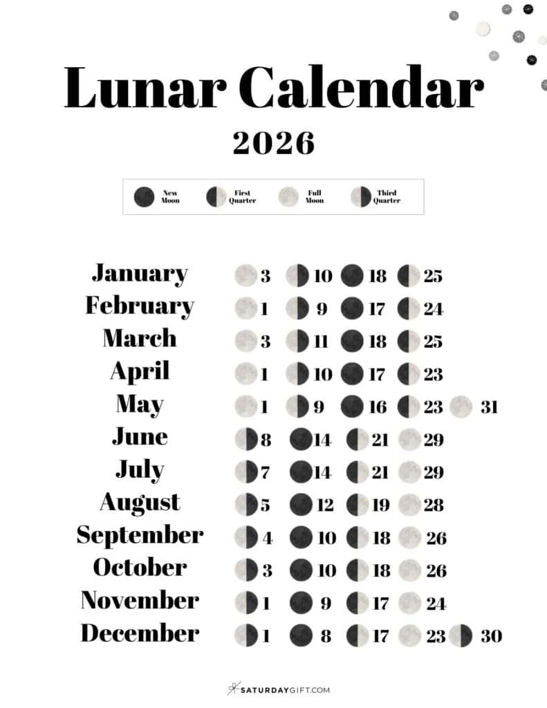 Lunar Calendar 2026 - 12 Moon Phase Calendar Printables inside Moon Phase Calendar 2026 February