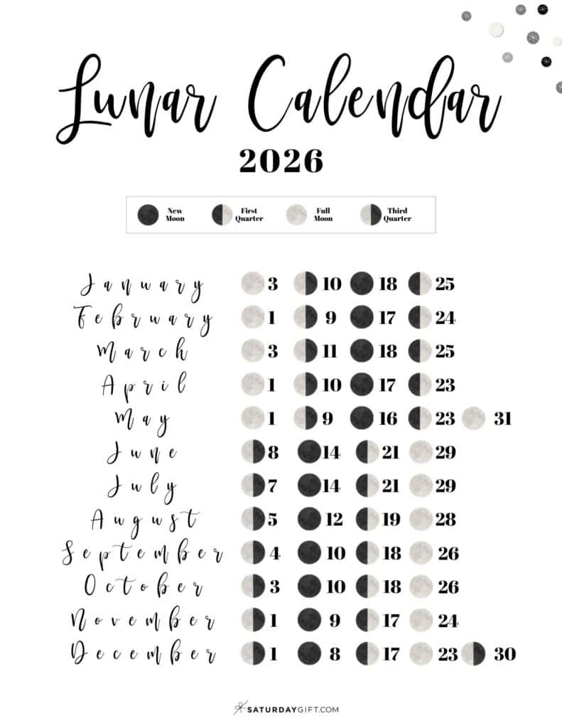Lunar Calendar 2026 - 12 Moon Phase Calendar Printables throughout 2026 Full Moon Calendar Printable