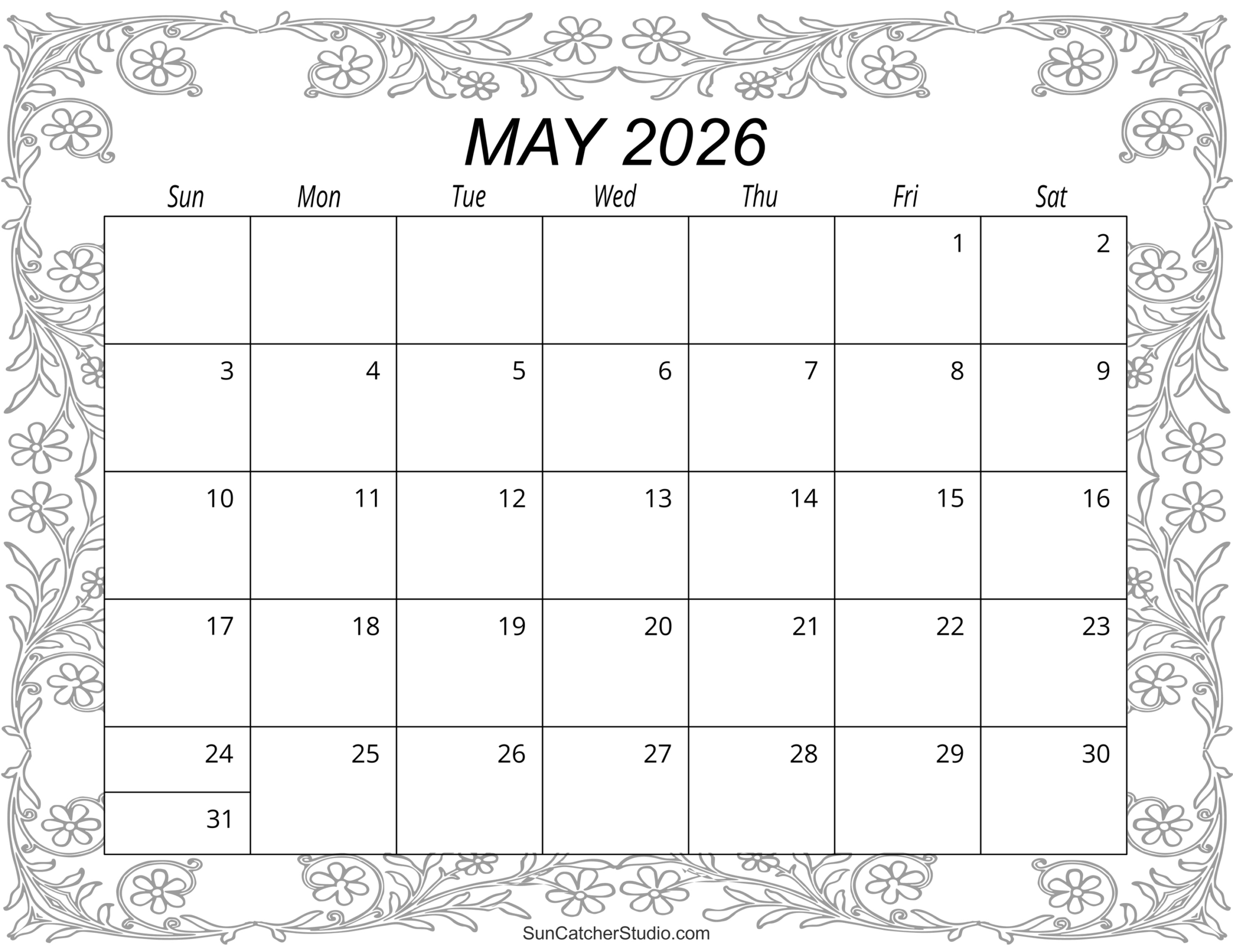 May 2026 Calendar (Free Printable) – Free Printables, Lettering throughout Calendar 2026 Printable Monthly