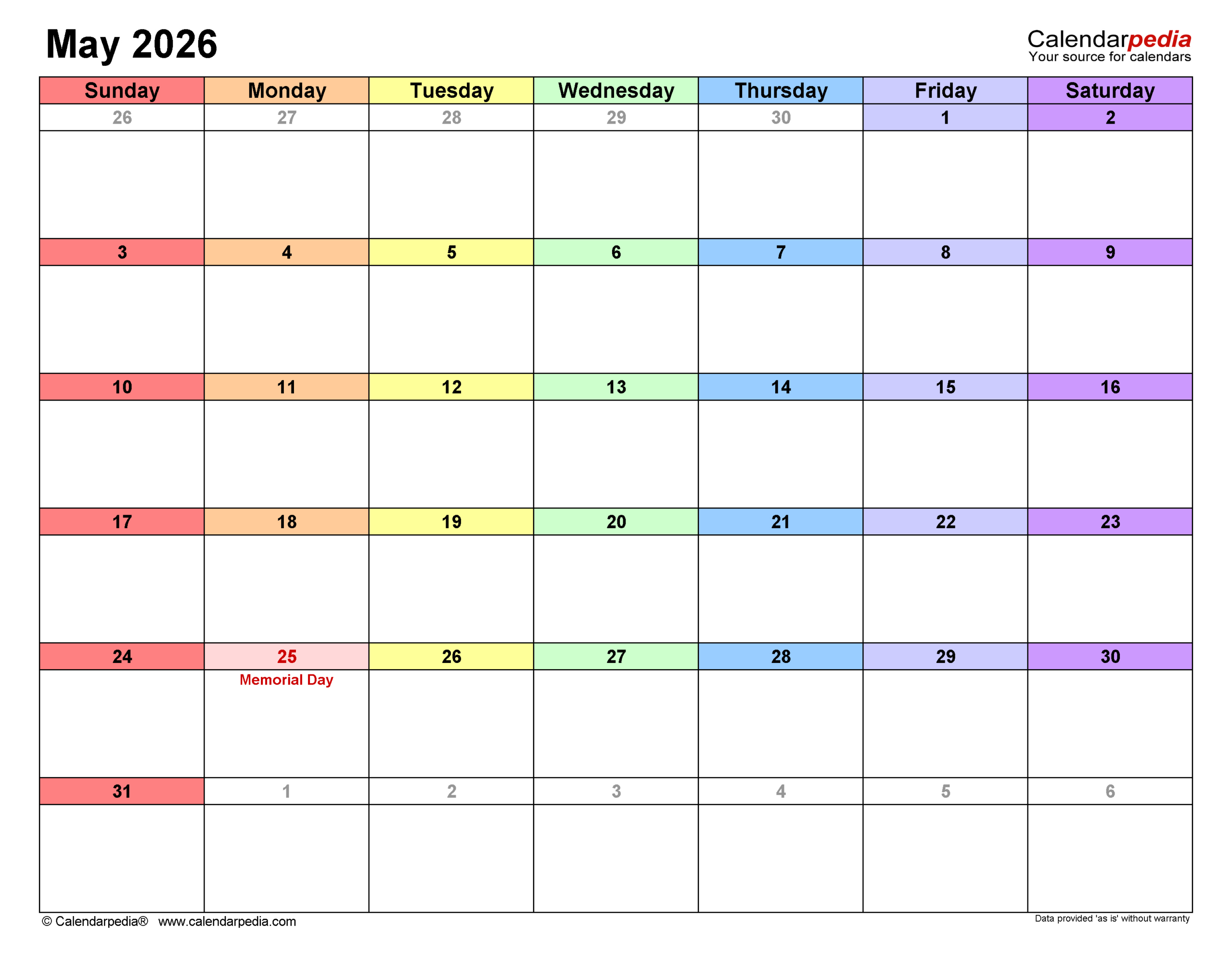 May 2026 Calendar | Templates For Pdf, Excel And Word inside Attendance Sheet May 2026