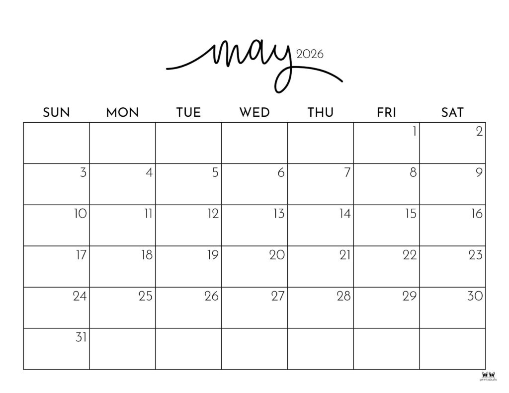May 2026 Calendars - 123 Free Printables | Printabulls throughout May 2026 Calendar Printable