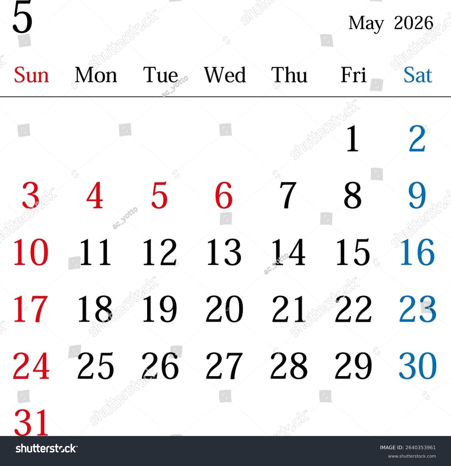 May 2026 Japan Calendar Holidays Stock Vector (Royalty Free for Japanese Calendar 2026 With Holidays