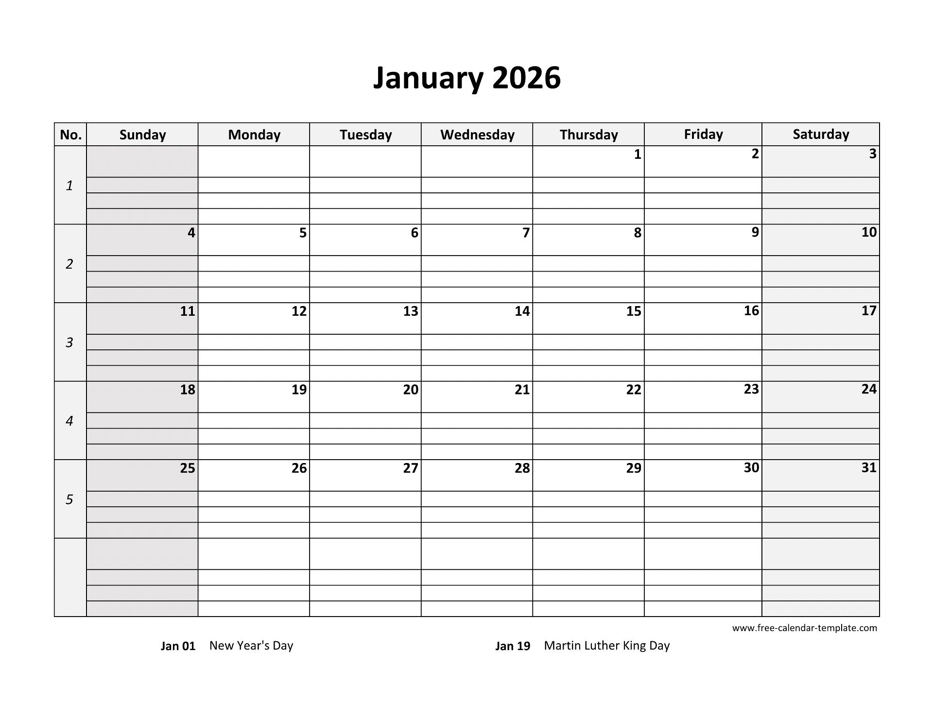 Monthly 2026 Calendar Free Printable With Grid Lines Designed for 2026 Calendar Printable With Lines