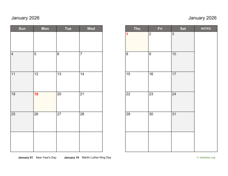 Calendar Labs 2026 Monthly Printable Calendar