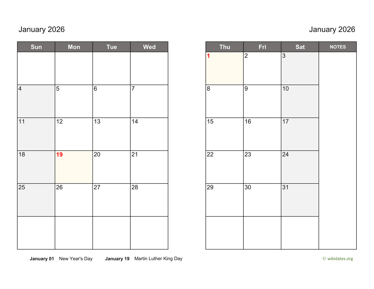 Monthly 2026 Calendar On Two Pages | Wikidates with regard to Calendar Labs 2026 Monthly Printable Calendar