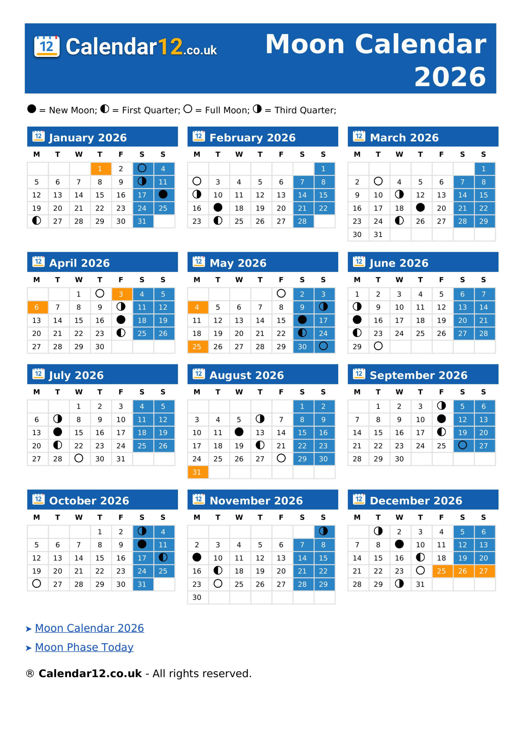 Moon Calendar September 2026 ⬅️ — Calendar12.Co.uk with Full Moon Calendar 2026 Uk