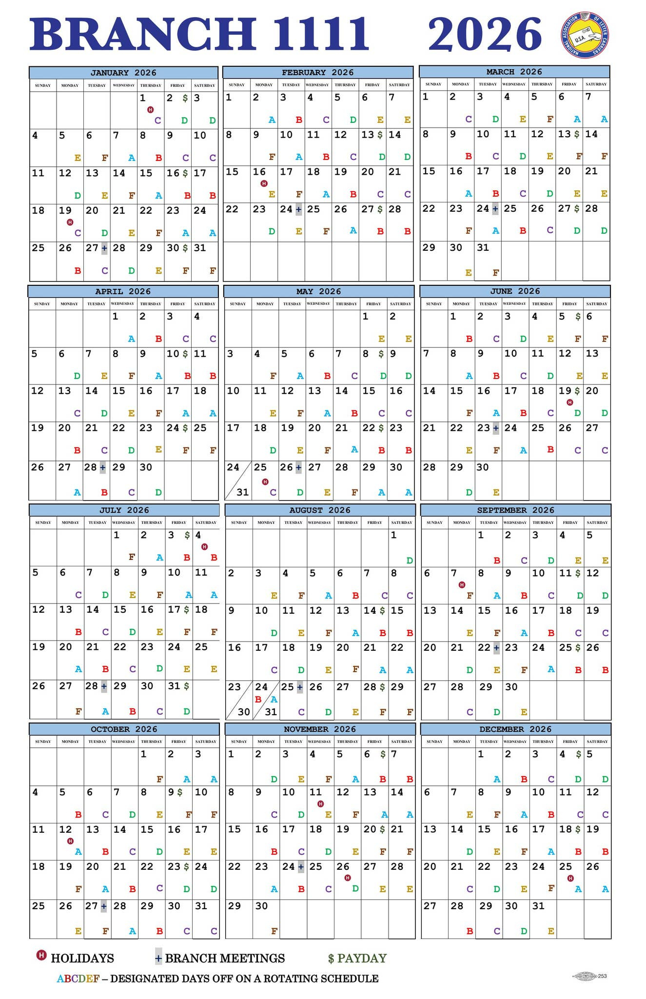 Nalc Calendar 2026-Proofnalc Branch 1111 - Issuu intended for USPS Color Coded Calendar 2026 Printable