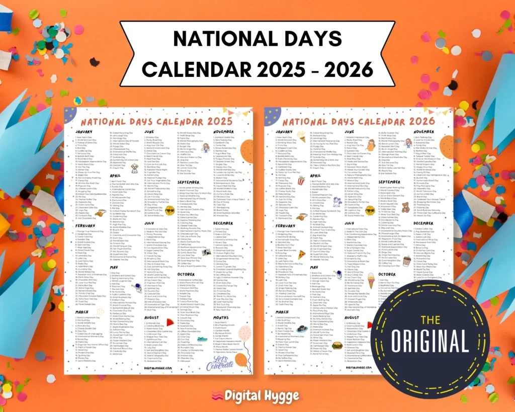 National Days Calendardigital Hygge inside National Day Calendar 2026 Printable Free