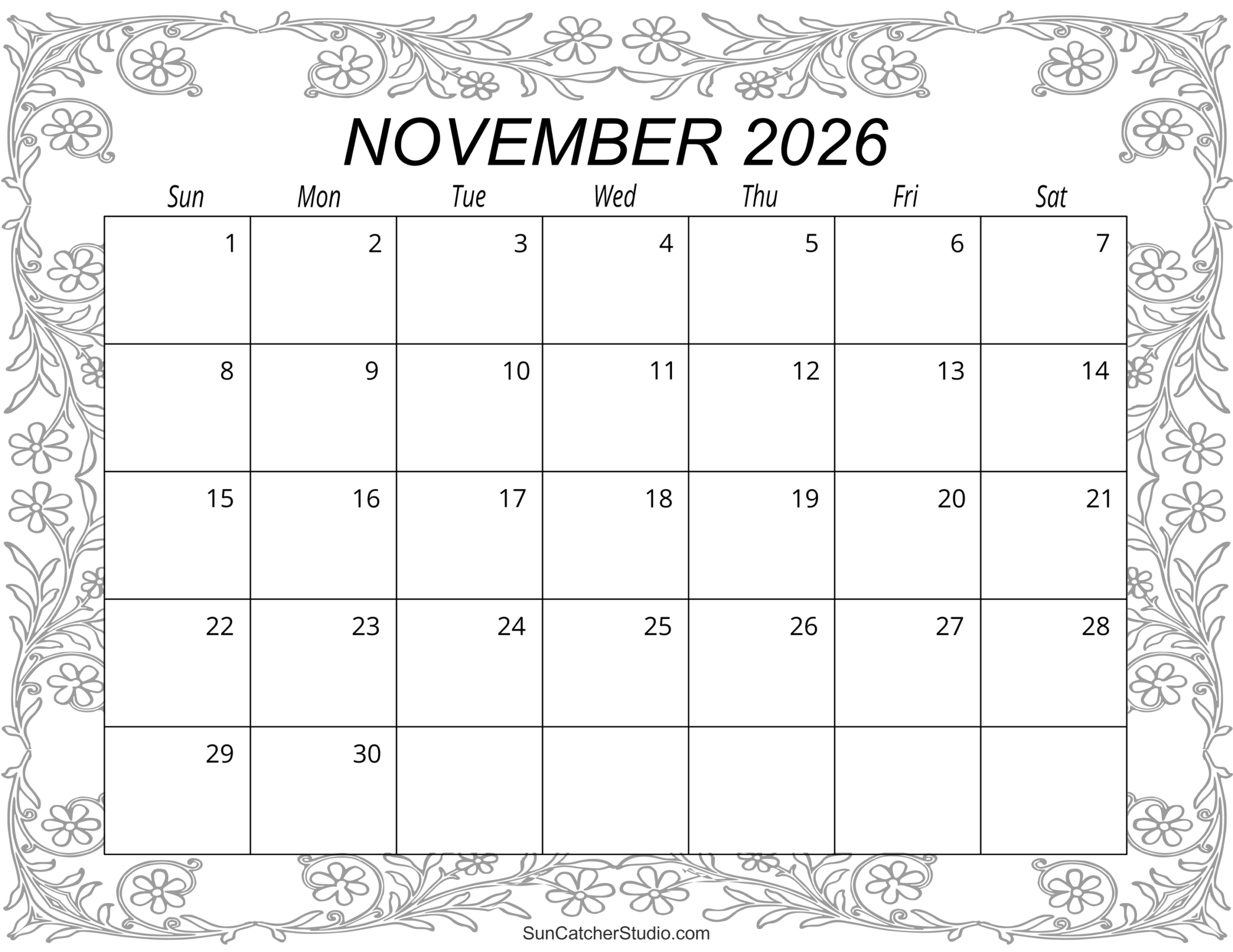 November 2026 Calendar (Free Printable) – Free Printables intended for Nov 2026 Calendar Printable Free