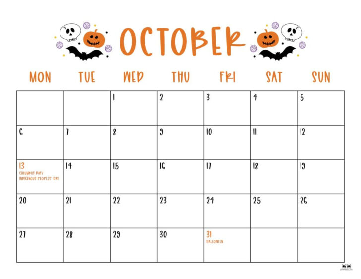 Show the Calendar For October 2025