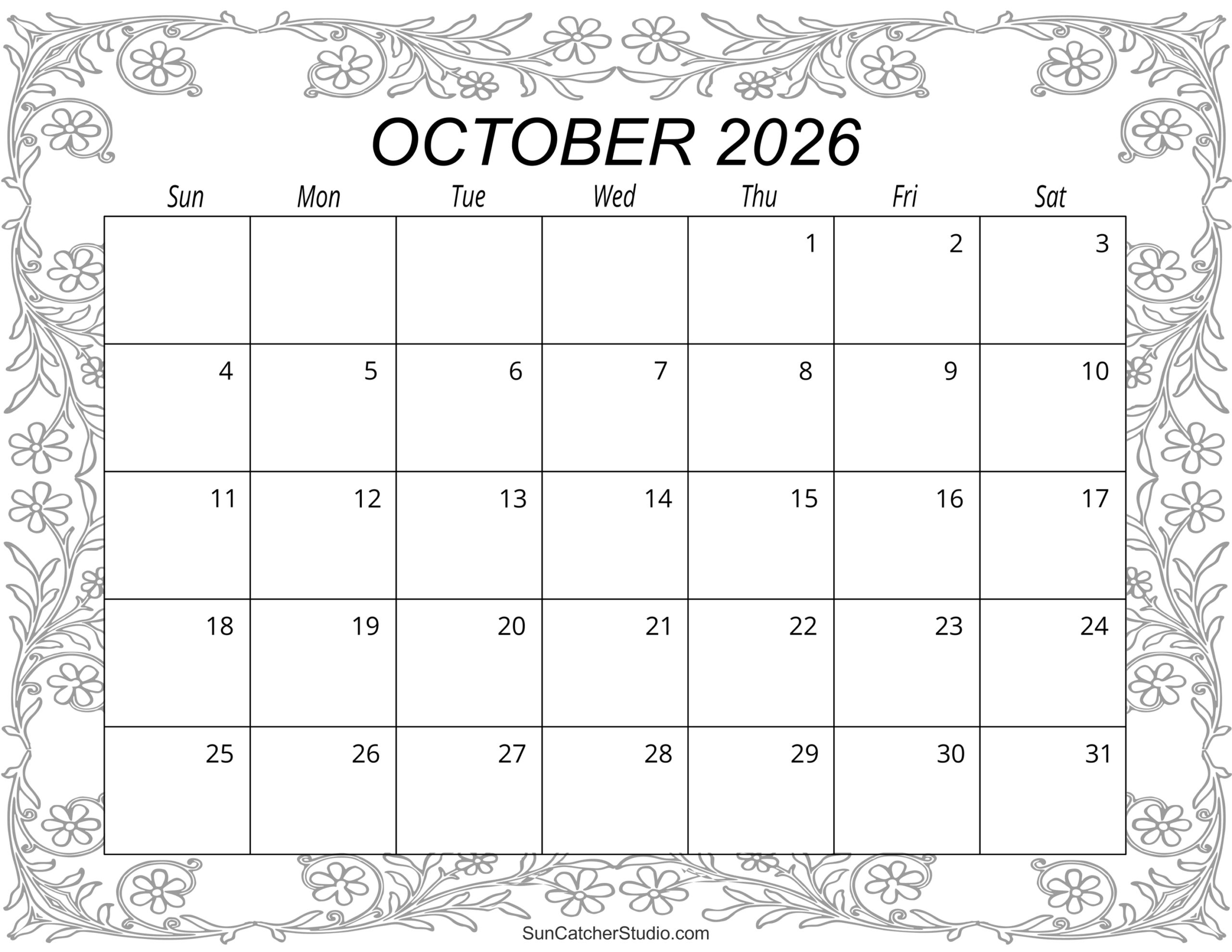 October 2026 Calendar (Free Printable) – Free Printables with regard to October 2026 Calendar Printable Free