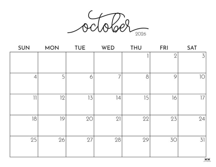 October 2026 Calendar Printable Free