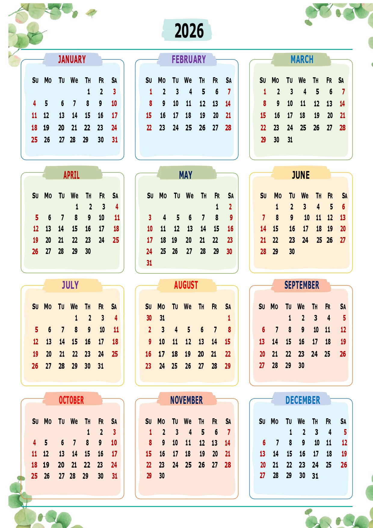 Printable Calendar 2026 One Page With Holidays (Single Page) 2026 with regard to 2026 Calendar Printable 1 Page