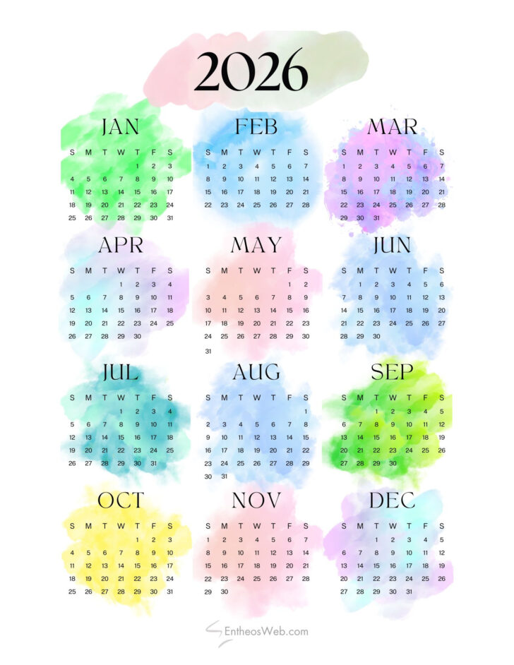 2026 Calendar Printable Colorful 2026 Calendar Printable Colorful