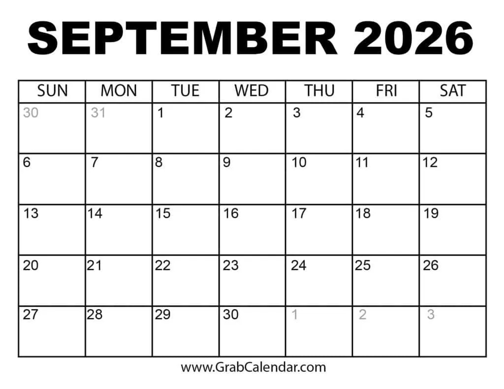 Printable September 2026 Calendar within September 2025 June 2026 Calendar Printable