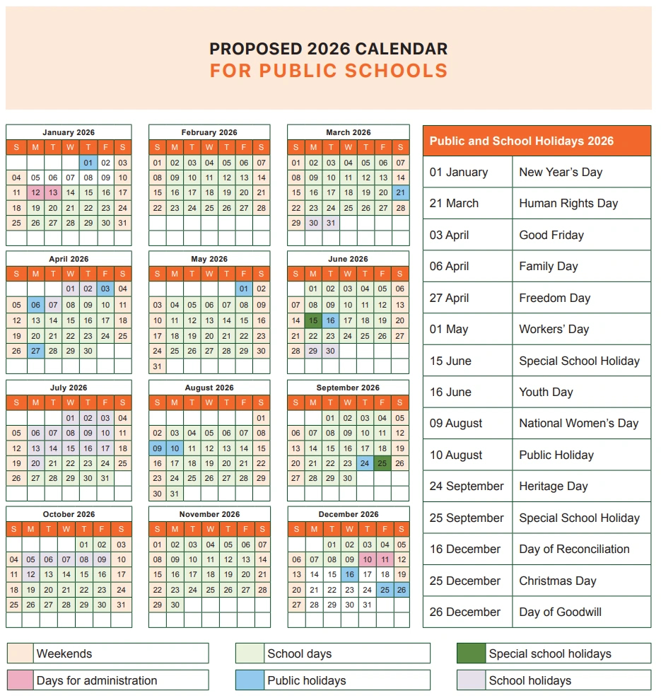 Proposed South Africa School Calendars For 2026 And 2027 intended for 2026 School Calendar South Africa Printable