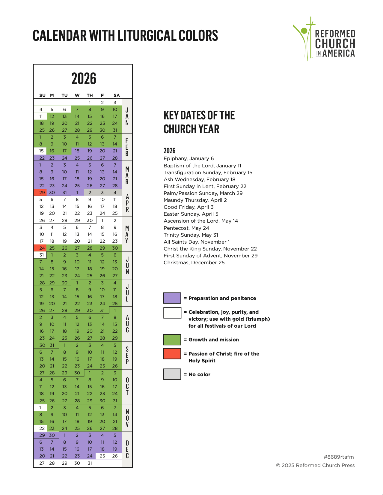 Rca Liturgical Calendar | Reformed Church In America pertaining to Liturgical Calendar 2026 Printable
