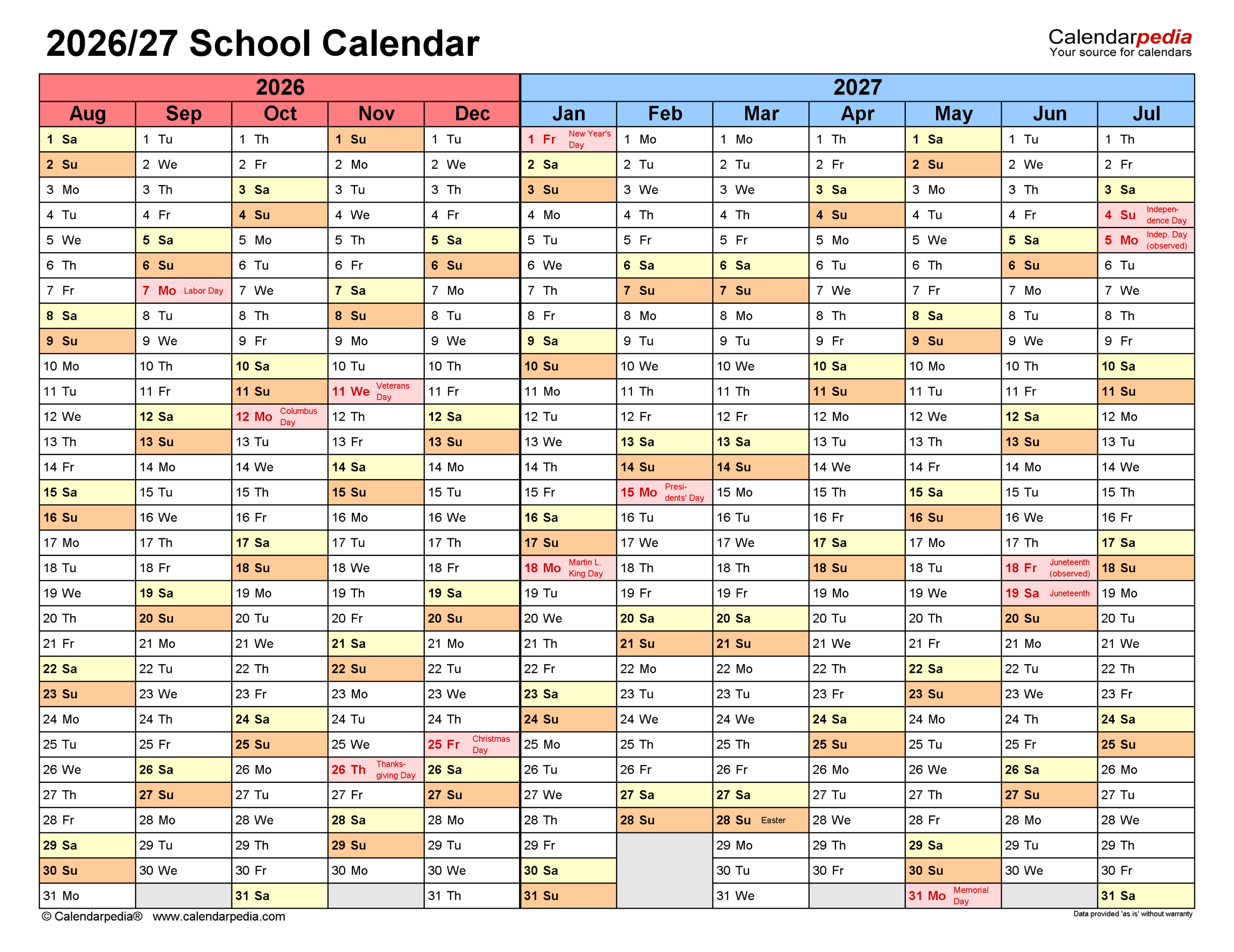 School Calendars 2026/2027 - Free Printable Pdf Templates in HHH School Calendar 2026 - 2027