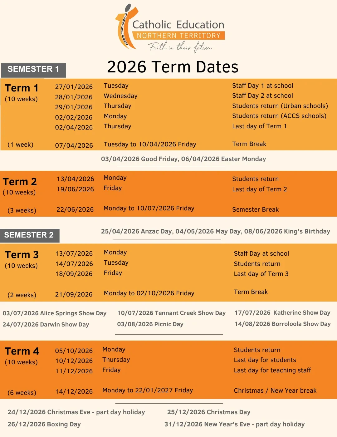School Term Daschool Term Dates Northern Territory | Catholic within Catholic Education School Calendar 2026