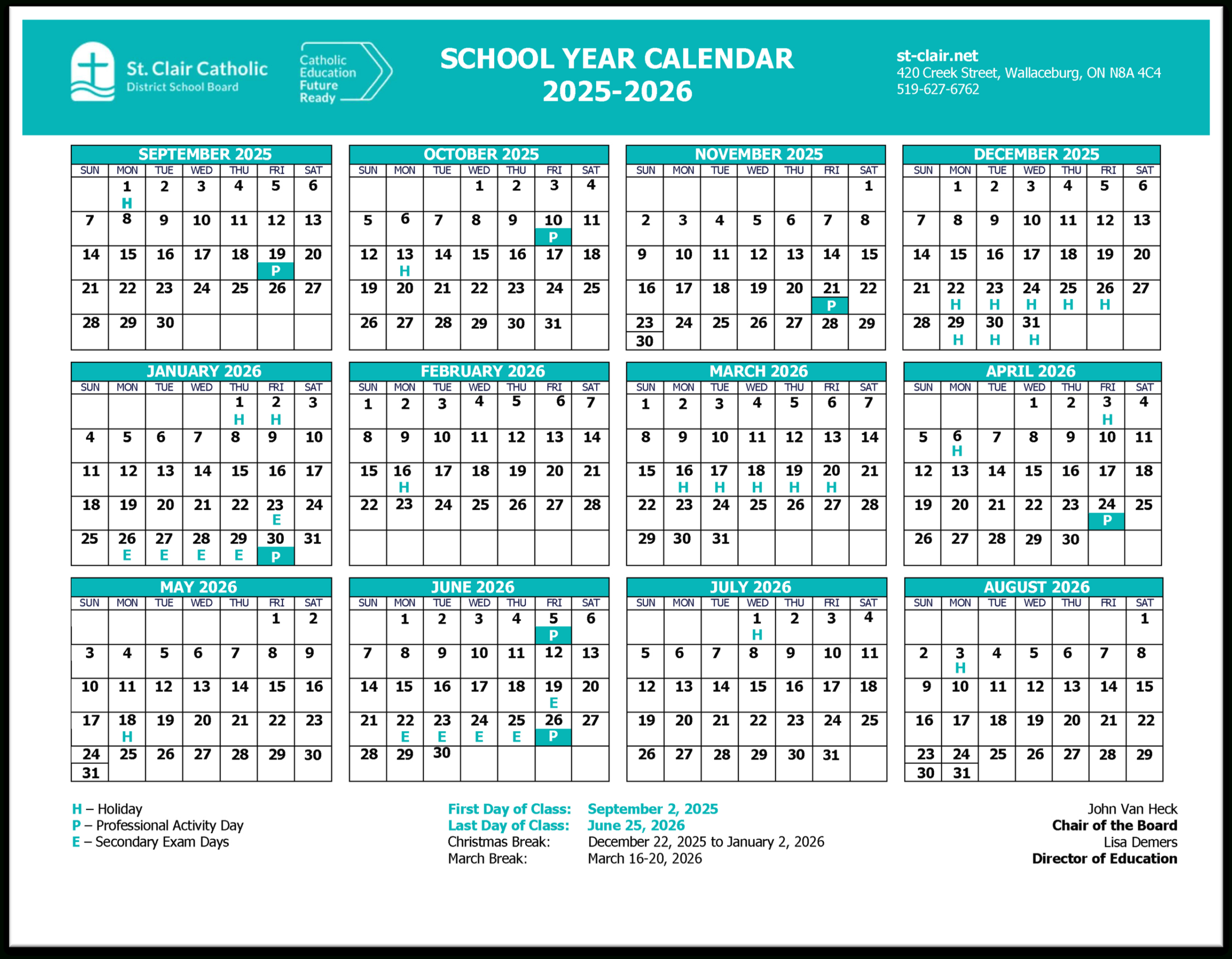 School Year Calendar - St. Clair Cds Board inside Catholic School Calendar 2026 - 2027