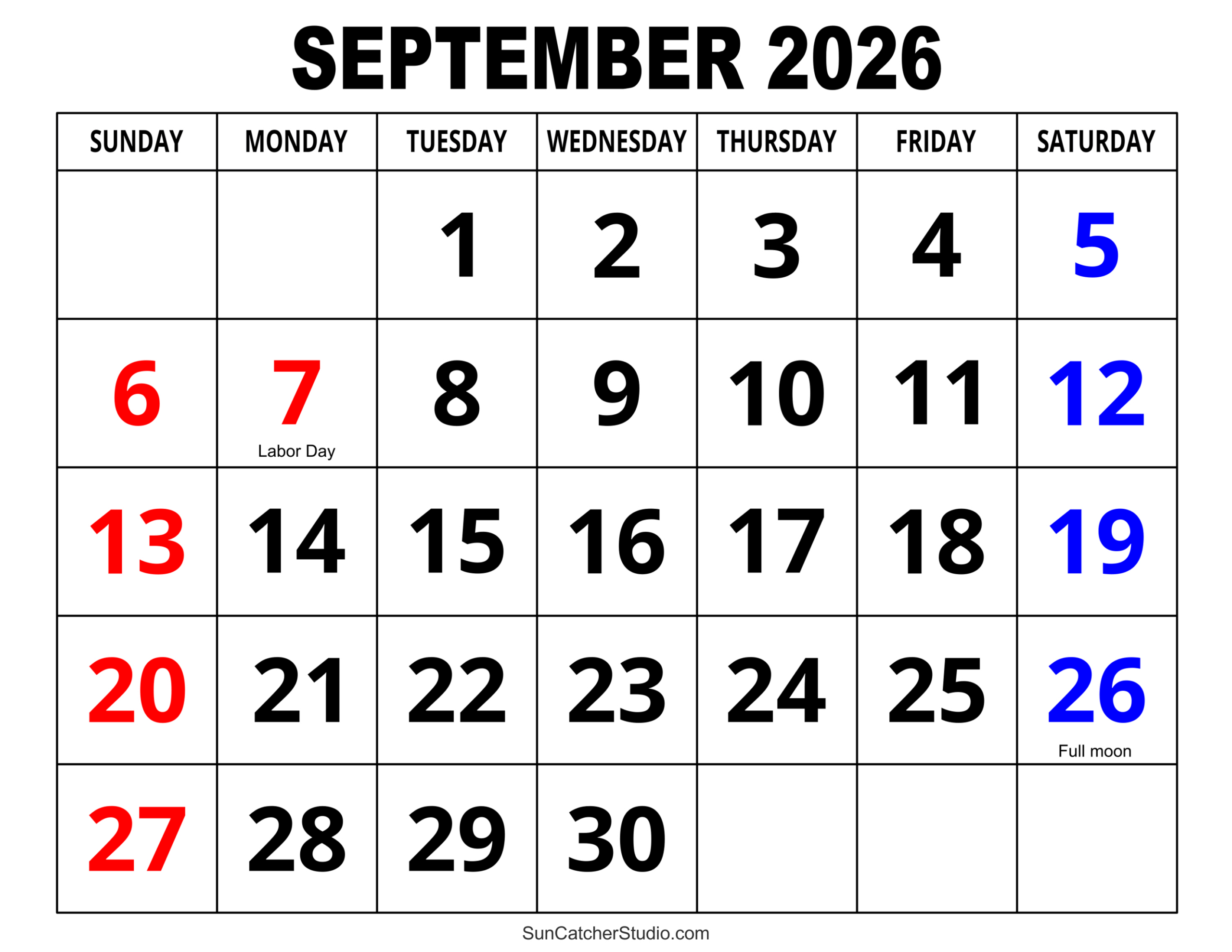 September 2026 Calendar (Free Printable) – Free Printables pertaining to September 2026 Calendar Printable