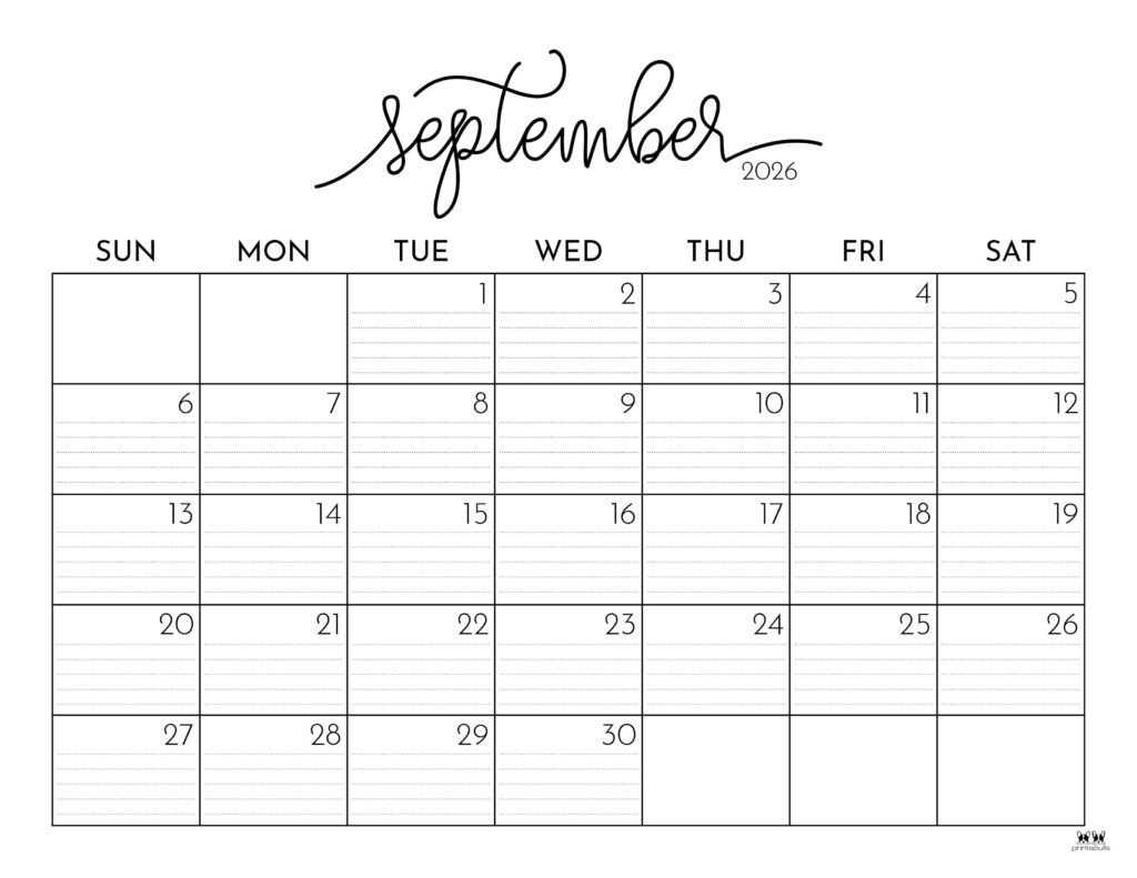 September 2026 Calendars - 123 Free Printables | Printabulls inside 2026 Calendar Printable September