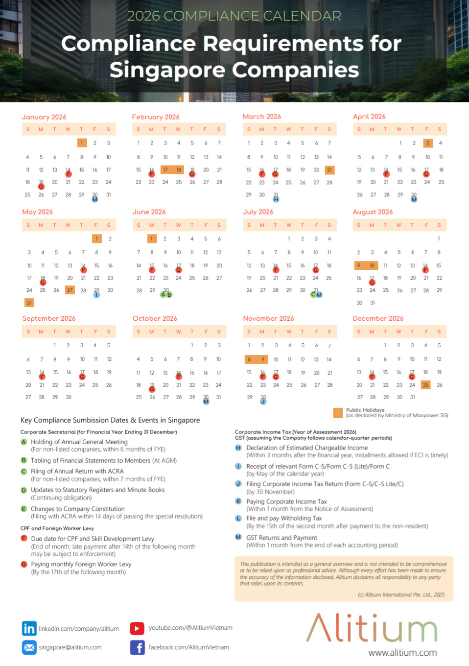 Singapore Compliance Calendar 2026 | Key Corporate Deadlines throughout 2026 Calendar Printable Singapore