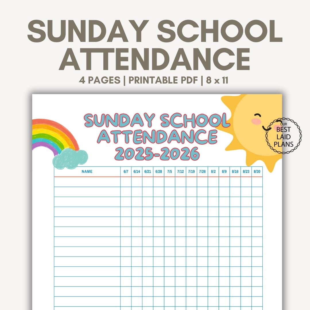 Sunday School Attendance Chart Printable Pdf, Sunday School inside Sunday School Attendance 2026