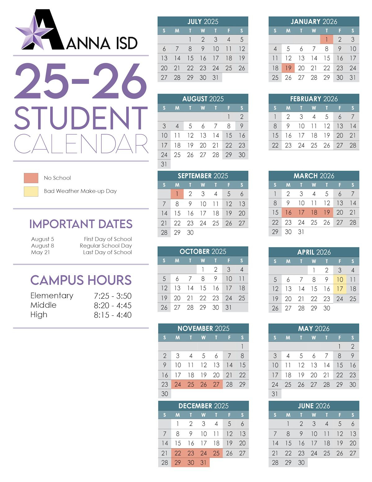 The 2025-2026 Anna Isd Student Calendar Is Here | News Details inside Hisd 2025 to 2026 Calendar Printable