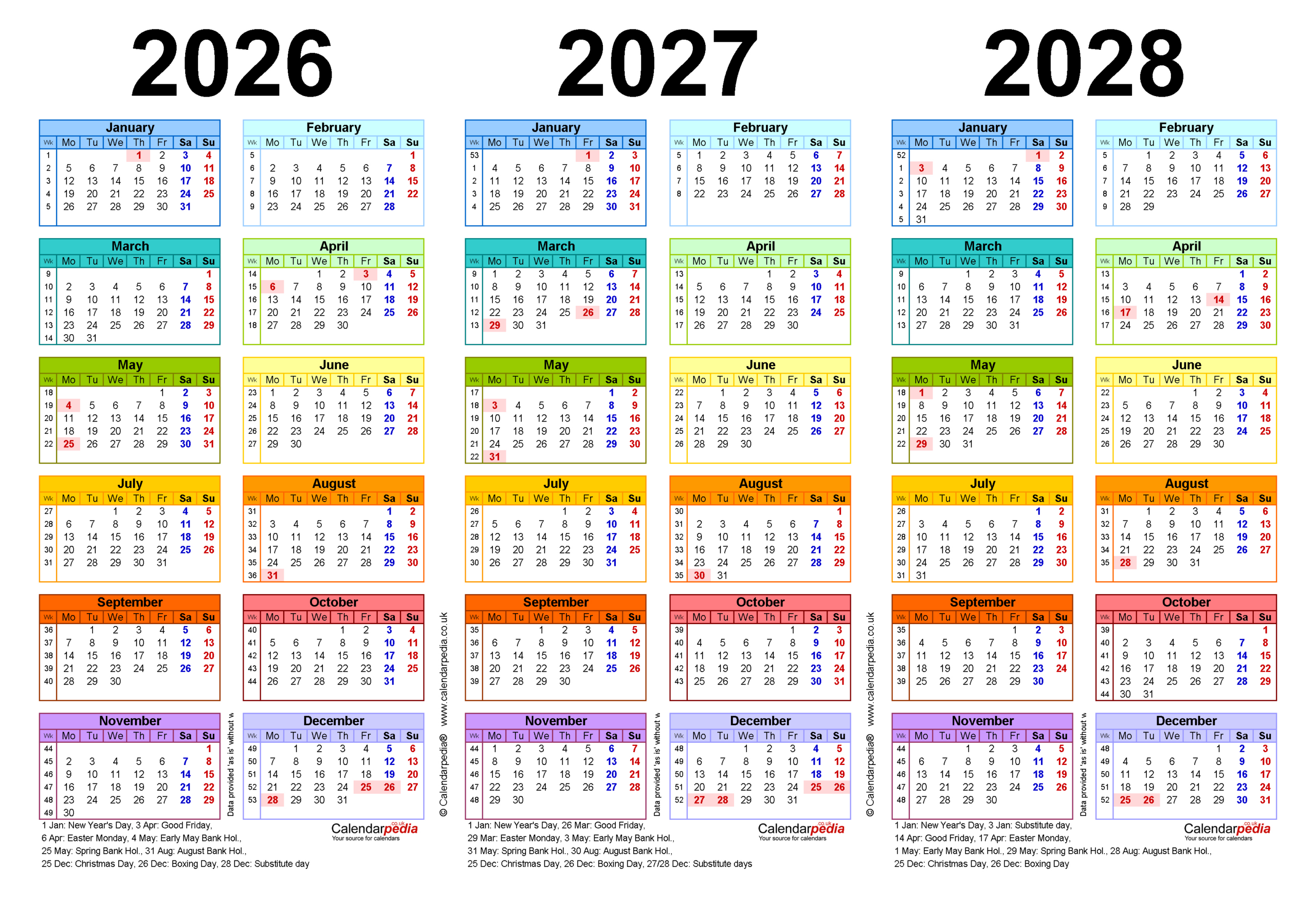 Three Year Calendars For 2026, 2027 And 2028 (Uk) For Pdf regarding Printable 3 Year Calendar 2026 2027 2028