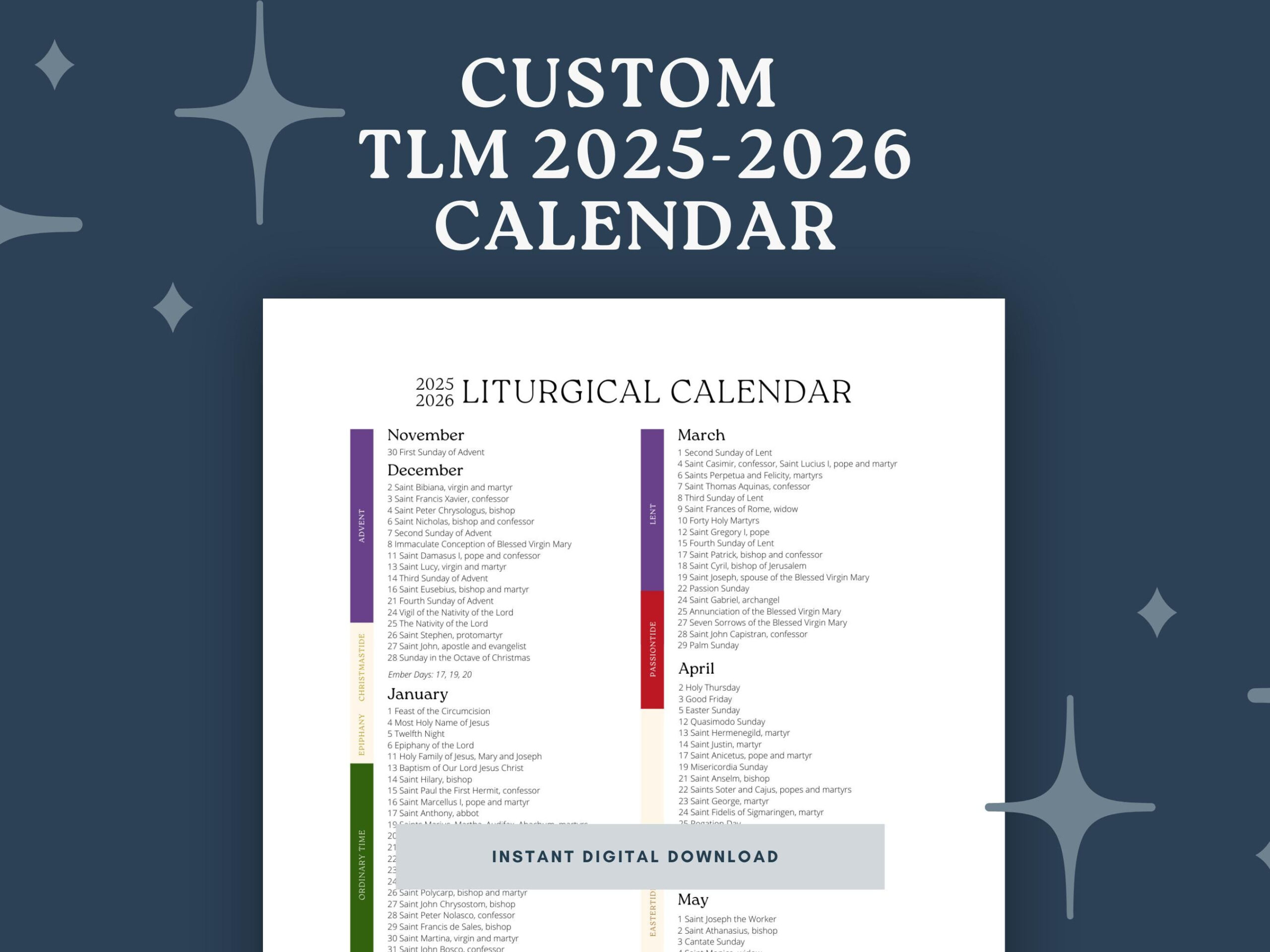 Traditional Latin Mass For 2025-2026 Liturgical Calendar | Custom with USCCB Liturgical Calendar 2026