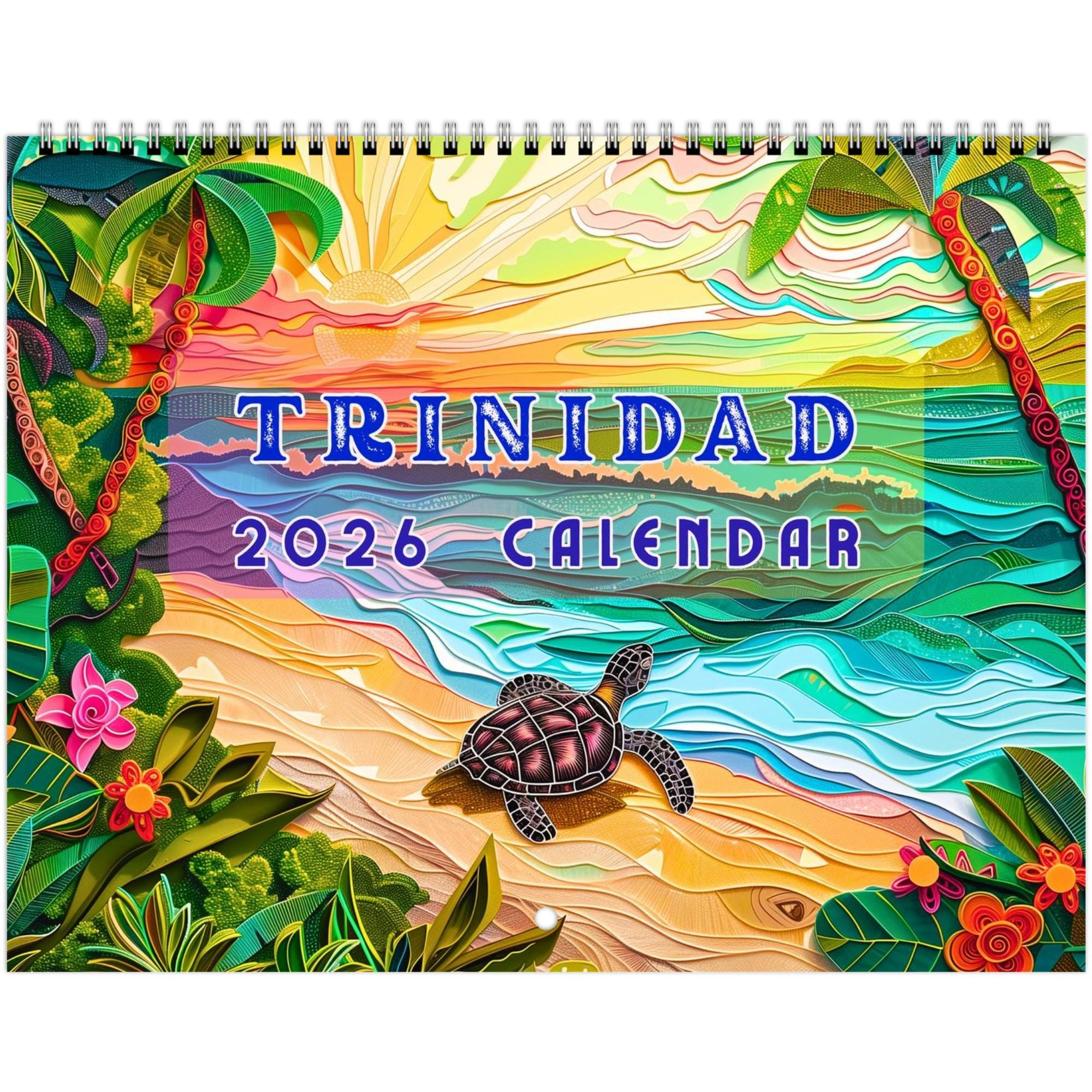Trinidad 2026 Calendar, Tropical Beaches, Carnival Colors for 2026 Calendar Printable Trinidad