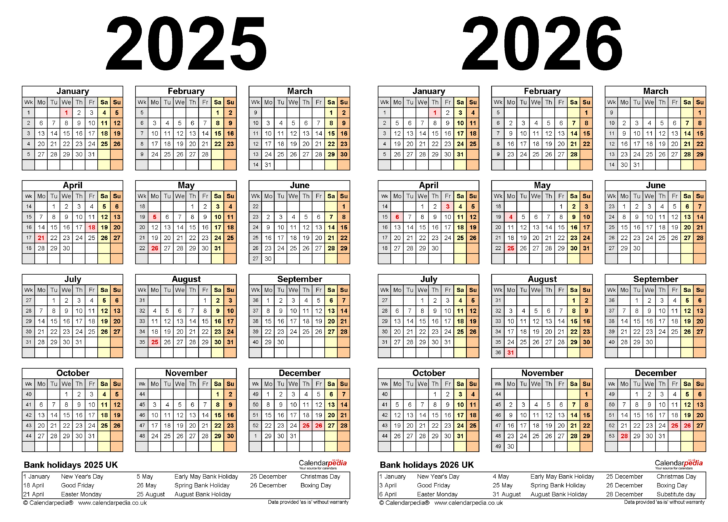 2025 and 2026 Calendar Printable