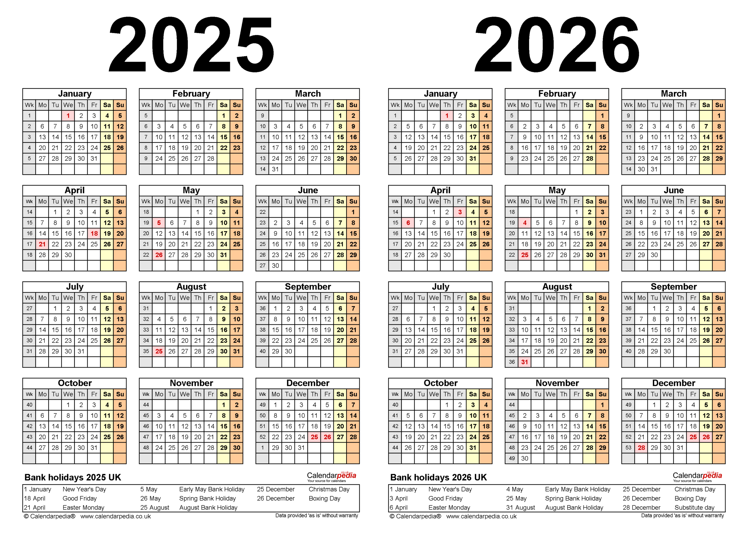 Two Year Calendars For 2025 And 2026 (Uk) For Pdf throughout 2025 and 2026 Calendar Printable
